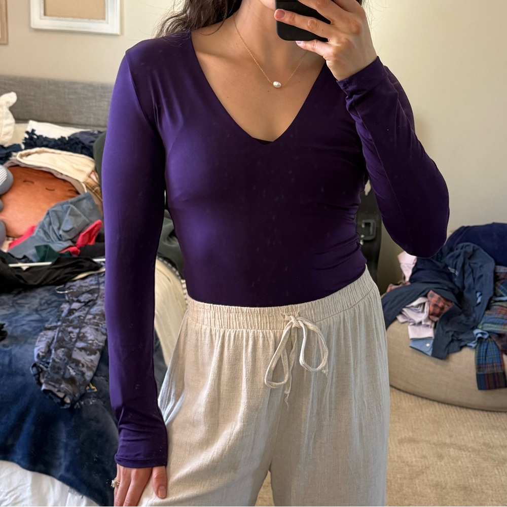Purple Long Sleeve Vneck Bodysuit
